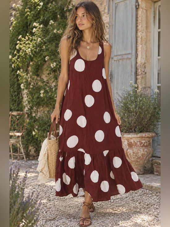 Anthropologie Dresses & Skirts - Anthropologie Michaela Flounced Polka Dot Midi Dress Brown Size Medium